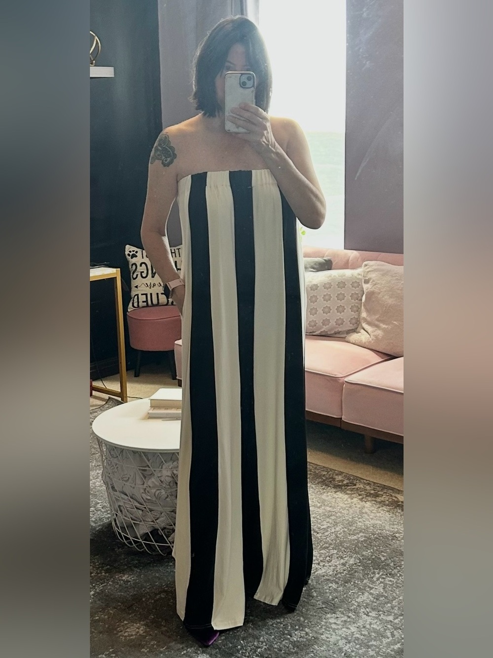 Striped Tube Wide Leg Jumpsuit in Black and Cream w/pockets!